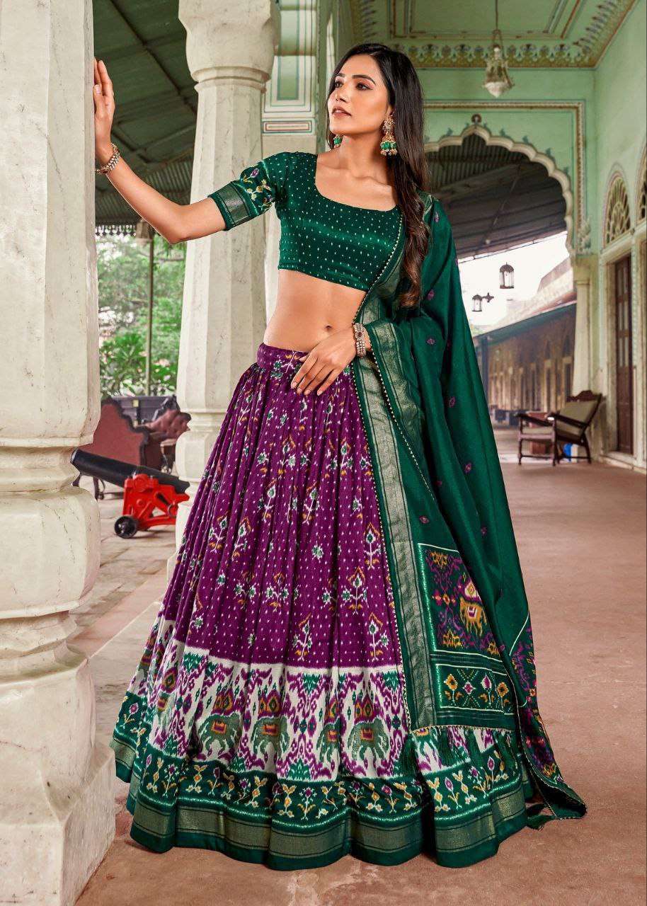 Women's Traditional Patola Print Tussar Silk Lehenga Choli with Festive Dupatta - Image 4