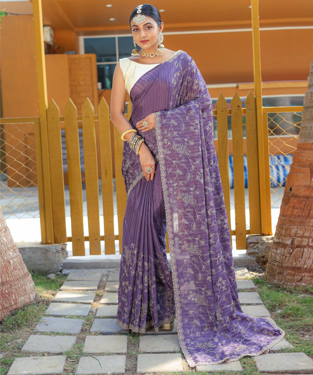 Women's Royal Prussian Blue Georgette Saree with Intricate Silver Thread & Mirror Work Embroidery β Perfect for Festive & Wedding Celebrations - Image 24