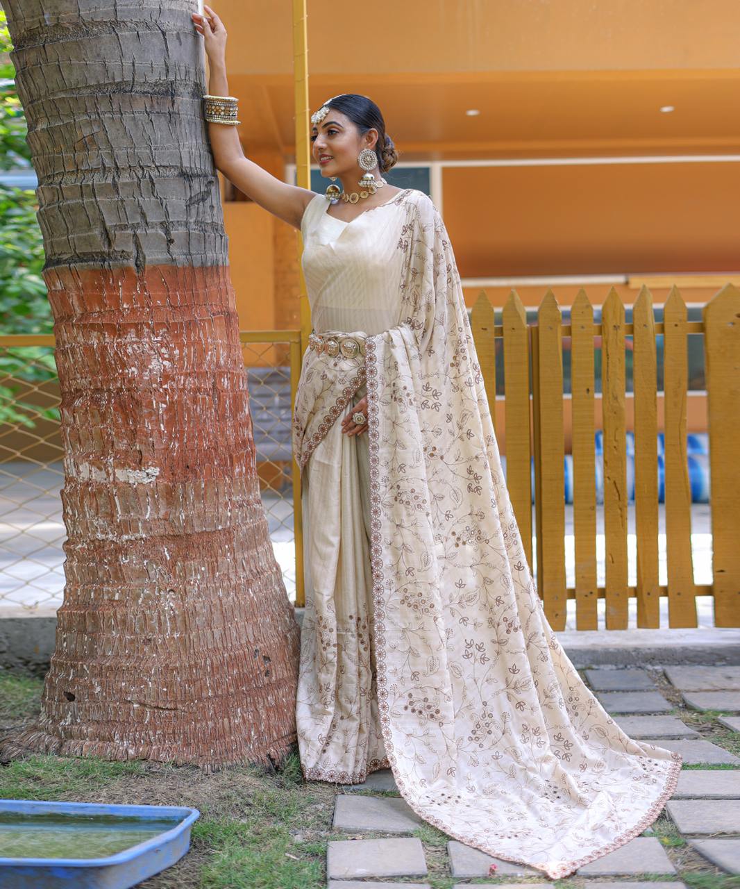 Women's Royal Prussian Blue Georgette Saree with Intricate Silver Thread & Mirror Work Embroidery β Perfect for Festive & Wedding Celebrations - Image 26